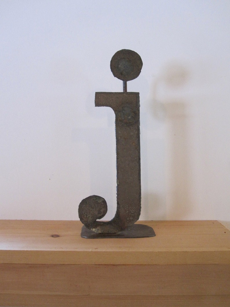Lowercase metal letter j on stand image 1