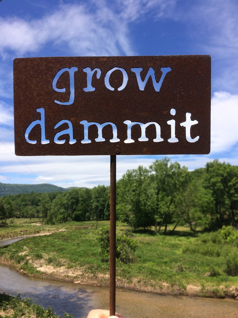 Grow dammit metal garden sign | Etsy