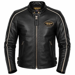 Vanson Motorcykelläder Svart Äkta Läder Cafe Racer Bikerjacka USA Riders