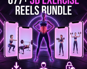 Bundel met 677 3D-oefenvideo's | Trainingsdemo's voor spieractivatie | Persoonlijke trainer & app-content | Direct te gebruiken MP4-download