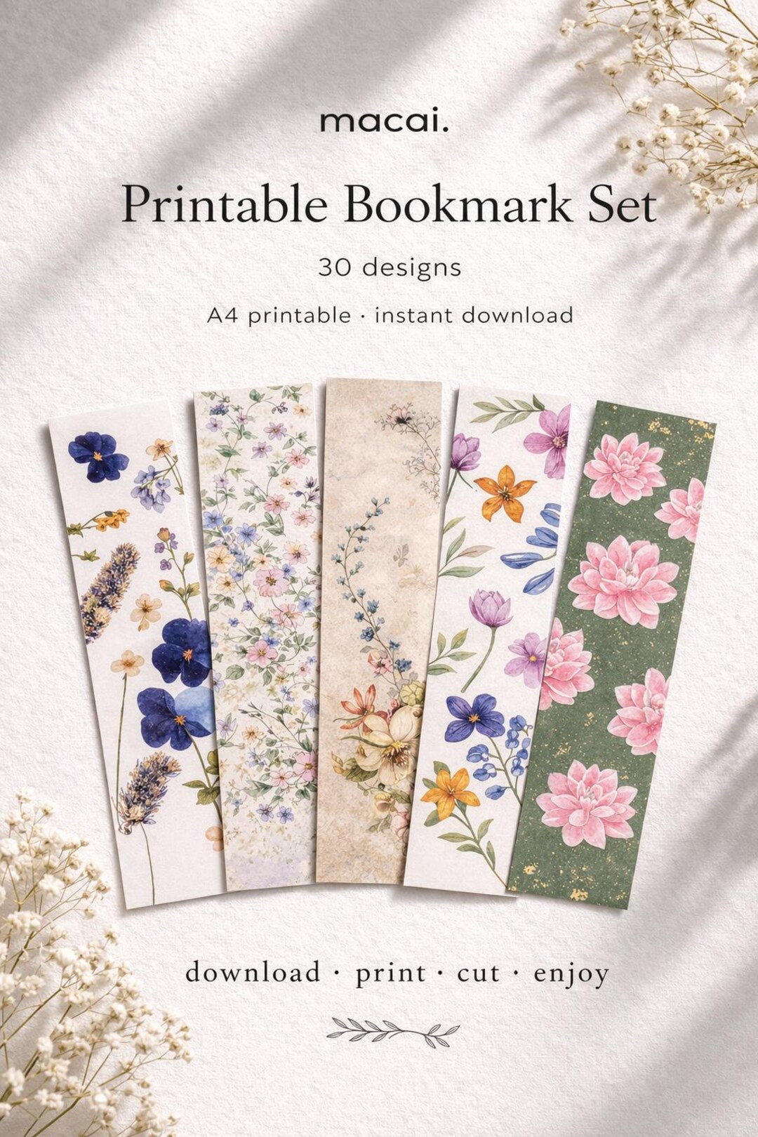 Printable Bookmark Set – 30 Floral Designs, A4 Printable, Instant ...