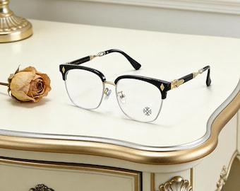 Chrome Hearts Style Brow-Frame Glasses - Premium Retro Half-Rim Glasses
