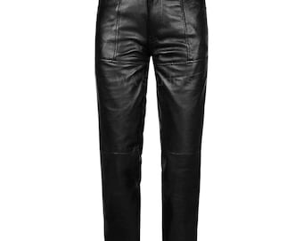 Men's Black Leather Pants | Genuine Leather Motorcycle Trousers | Slim Fit Biker Style