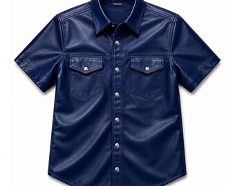 Herren Leder Kurzarm Hemd | Snap Button Western Top 5 Farben | Biker Geschenk