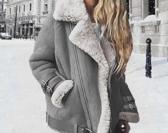 Damen Lammfell Lederjacke | Aviator B3 Bomber Sherpa gefütterter Wintermantel | Geschenk Sie