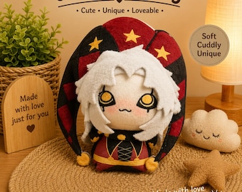 Adorable Pierrot Plush Keychain, Cute Circus Clown Plushie, Soft Stuffed Doll Bag Charm, Aesthetic Kawaii Accessory, Gift for Plush Lovers