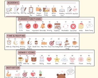 Schüler Sticker | Kawaii Icons, Motivation, Akademisch (Digitaler Download)