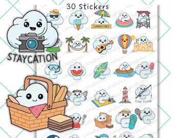 30 Handgezeichnete Sommer Digitale Aufkleber, Strand Tropisch Clipart Bundle (Digitaler Download)
