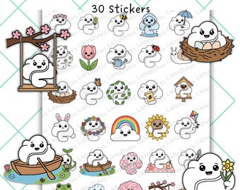 Frühling digitale Aufkleber, Kawaii Planer Clipart, Pastell PNG (digitaler Download)