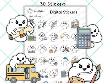Kawaii Back to School Digitale Aufkleber, 30 Akademische Planer PNGs (GoodNotes Notability)