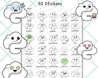 Digitale Aufkleber Stimmungen und Gefühle | 30 vorgeschnittene Digitale Planer Sticker | Emotion Icons für Goodnotes