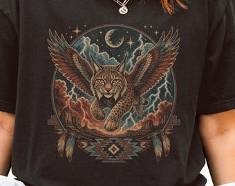 Camiseta Boho Lynx Celestial Graphic / Camiseta Mística Tribal Wildcat