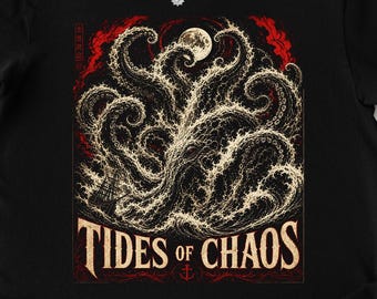 Tides of Chaos Kraken Grafik-T-Shirt | Dunkle nautische Seeungeheuer Gothic Ocean Art