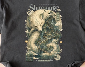 Shirogane Kitsune Grafik-Shirt | Japanisches Fantasy Fuchs T-Shirt, Cottagecore Mystic Forest