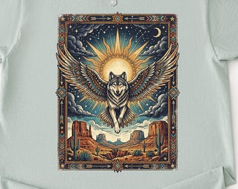 geflügeltes Wolf T-Shirt | Himmlisches mystisches wild lebendes t-Shirt