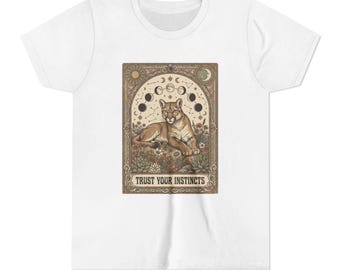 Trust Your Instincts Lynx Illustration-jeugdshirt | Maanstanden, botanische kunst