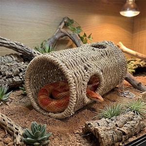 Reptile Hanging Tunnel - Natural Brown Woven Hide with Metal Chains