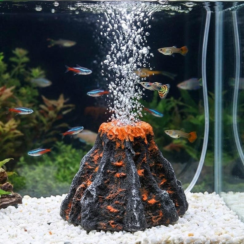 Realistic Resin Aquarium Volcano Ornament, Oxygen Bubbler Fish Tank ...