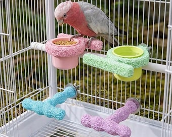 Strukturierte Harz-Vogelstange, Schnabel- und Nagelschleifständer für Papageien, rutschfestes Vogelkäfigzubehör mit Futternapf, stabiler Griff für Nymphensittiche