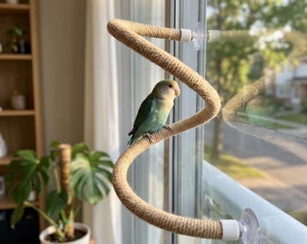Suction Cup Rope Bird Perch, Flexible Window Stand for Parrots