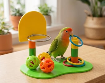Parrot Basketball Toy & Ring Toss Set, Bird Training Toy, Parrot Activity Game, Bird Enrichment Toy, Interactive Bird Toy