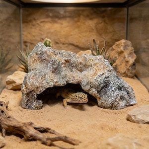 Jaskinia z imitacji skały dla gadów, żywiczne schronienie w terrarium dla gekona i jaszczurki, naturalistyczna dekoracja wiwarium