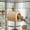 Parrot Straw Woven Nest Tunnel, Hanging Seagrass Bird House With Wood Frame, Cage Hideaway Toy for Budgie Cockatiel