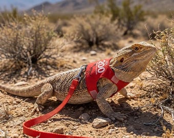 Verstelbaar harnas en riem voor baardagaam, 1,45 m lang ontsnappingsbestendig hagediswandeltouw, stijlvol reptielenvest voor gekko-leguaan en kleine huisdieren