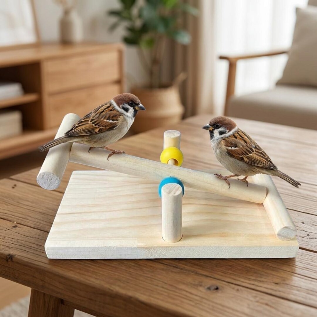 Wooden Bird Seesaw Toy for Parrot Cage, Interactive Balance Perch ...