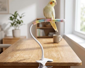 Parrot Universal Play Stand, Flexible Bird Perch Stand, Desktop Training Stand with Clamp Base, Adjustable Bird Activity Toy for Parrots