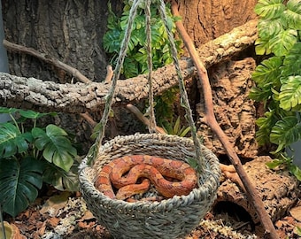 Reptile Hanging Hideout Basket - Woven Grass Terrarium Shelter