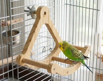 Wooden Parrot Rocking Perch, Pirate Ship Bird Swing Toy, Natural Wood Climbing Toy, Bird Cage Enrichment for Parrots