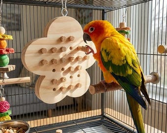 Pine Tree Natural Wood Parrot Foraging Toy, Bird Puzzle Toy with 30 Rubber Wood Stoppers, Chew Toy for Cockatiel Conure, Enrichment Bird Toy
