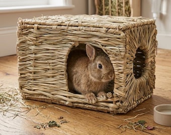 Handwoven Reed Rabbit Hideout, Natural Woven Small Animal House, Guinea Pig Chinchilla Shelter, Rustic Grass Pet Hut
