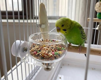 Magnetic Glass Bird Feeder Bowl, Removable Parrot Cage Food Cup, Clear Bird Food Water Bowl, Cage Mounted Parrot Accessory