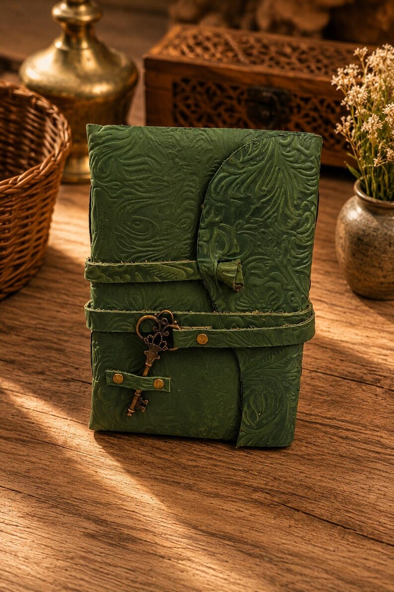 Handmade Leather Journal With Key Lock – Vintage Embossed Diary for ...