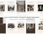 Luxury Real Estate Instagram Story Templates Canva | 15 Editable Realtor Stories | Modern Minimalist Social Media Kit