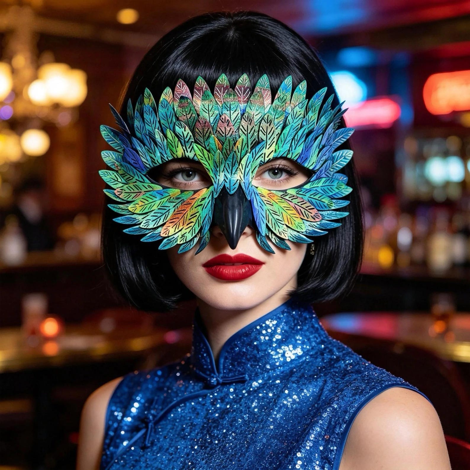 Handmade Feather Bird Mask, Iridescent Masquerade Masks for Halloween, Cosplay, carnival fancy dress Renaissance & Fairy Events