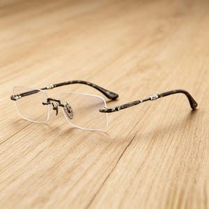 Y2K Silver Titanium Eyeglasses — Retro Gothic Rimless Rectangular Glasses (Vintage Minimalist Frames) — A Gift for Them