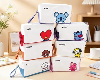 Pochette à fermeture éclair avec personnage BT21, trousse de maquillage BTS Shooky Chimmy RJ Mang, joli organiseur de papeterie K-pop, cadeau armée, cadeau de fan de Kpop