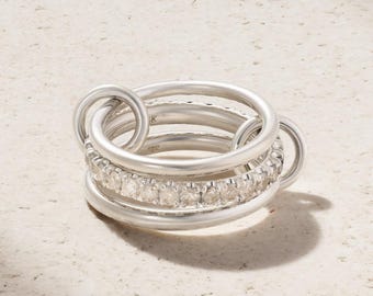 925 Sterling Silver Diamond Multi-Band Ring, Interlocking Connector Eternity Style