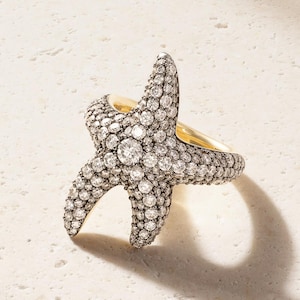 925 Sterling Silver Sea Star Ring Diamond Ring, Beach Wedding Ring, Starfish Ring, Ocean Inspired Statement Ring, Dainty Minimalist Ring