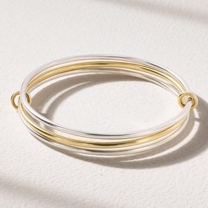 Conjunto de brazaletes entrelazados de plata de ley chapados en oro de 14 quilates, pulsera minimalista de triple eslabón