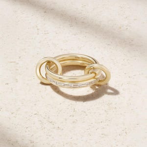 14K Gold Plated Baguette Multi Link Ring, Interlocking Stackable Band