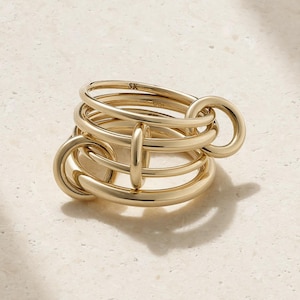 14K Gold Plated Interlocking Link Ring, Minimalist Multi Band Connector Jewelry