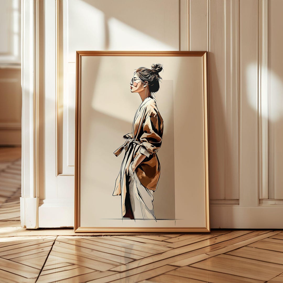 Minimalist Woman Wall Art Neutral Beige Female Portrait Print Modern ...
