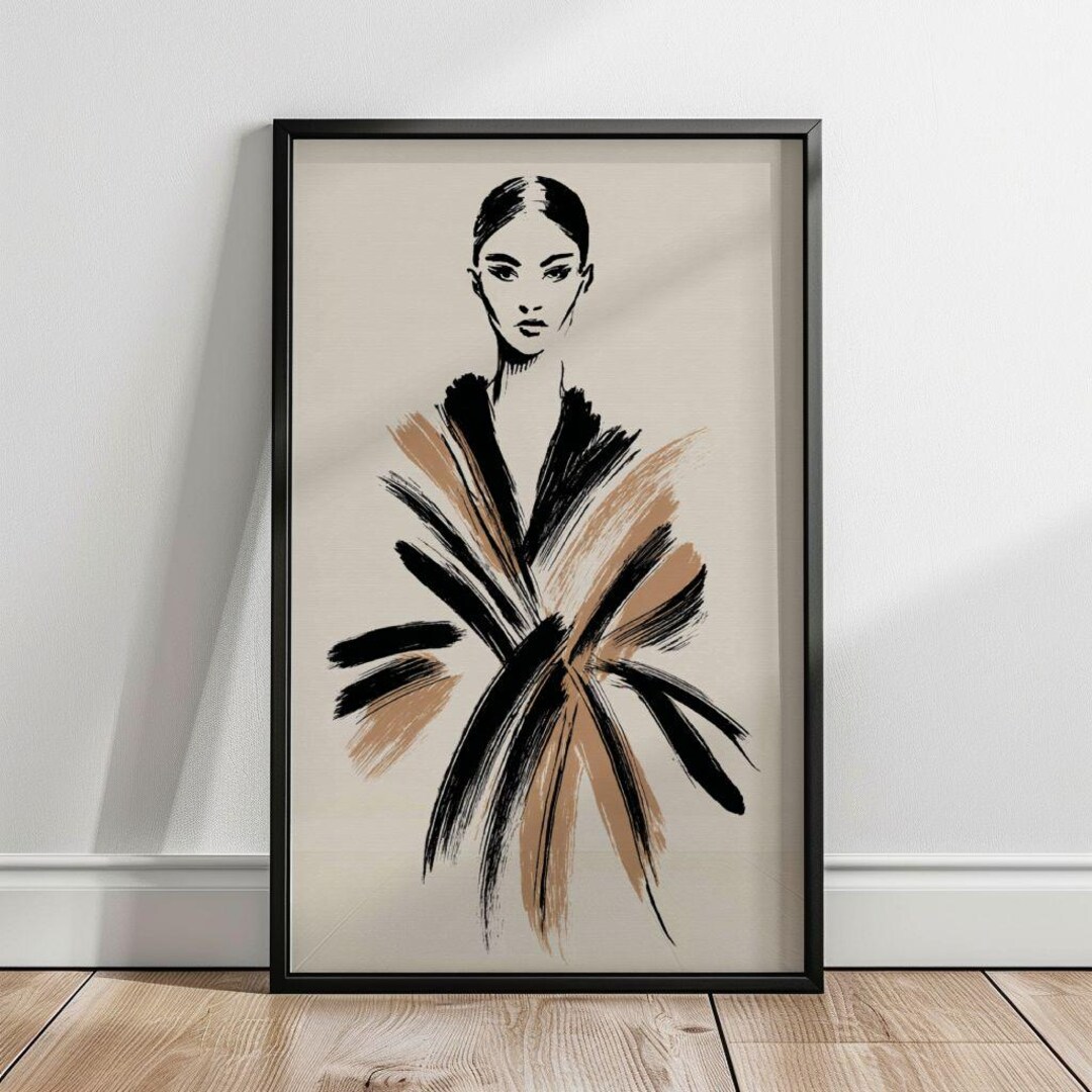 Abstract Fashion Wall Art Minimalist Woman Portrait Neutral Beige ...