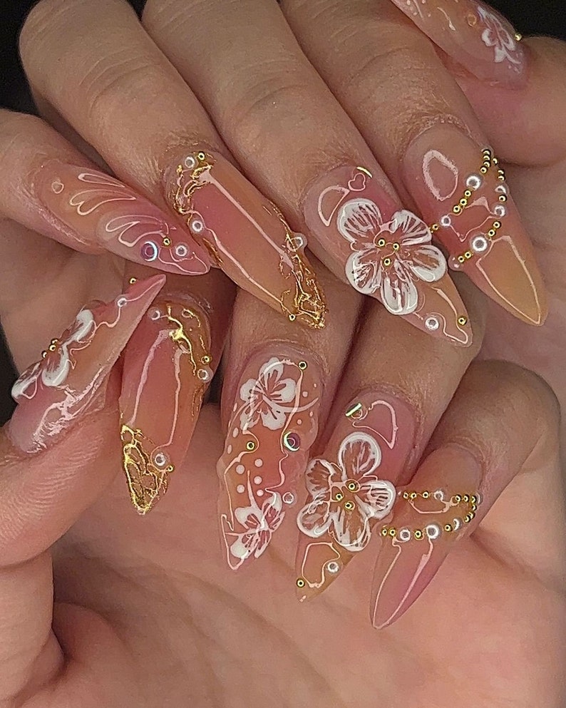 Luxury Flower Press on Nails Chic Blossom Tips Nail Art Elegant Floral