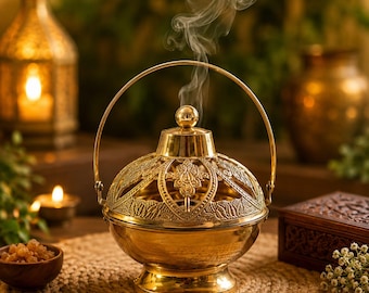 Bruciatore di incenso in ottone fatto a mano, Dhoop Dani decorativo, porta in resina, altare per meditazione, decorazione per la casa