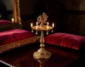 Aluminum Peacock Diya Lamp, Traditional Indian Oil Lamp, Spiritual Puja Deepam, Vintage Temple Decor